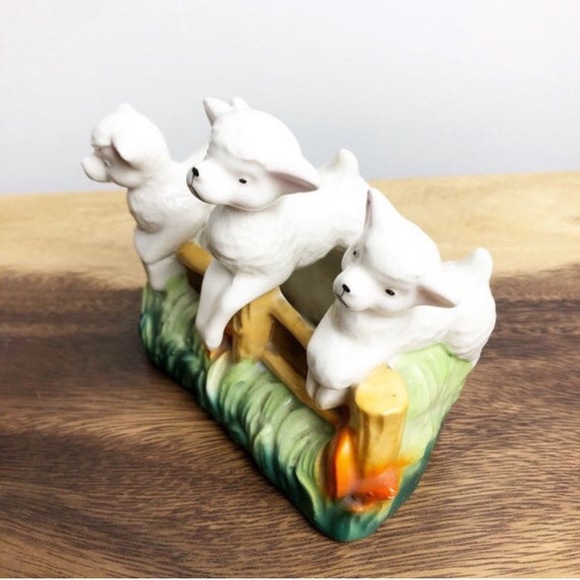 Tiny Planter Lambs Jumping Fence Vintage Nursery